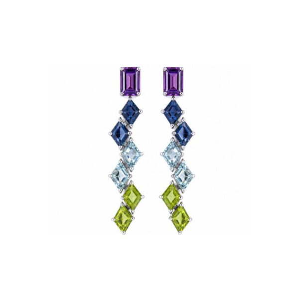 Orecchini in Oro Bianco 9k con Ametista 1,65 ct, Iolite 1,40 ct Acquamarina 1,53 ct e Peridoto 1,76 ct