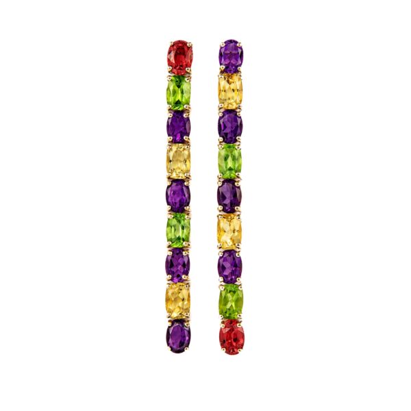 Orecchini in Oro Giallo 9k con Zaffiro 2,21 ct, Peridoto 3,72 ct, Ametista 6,11 ct e Citrino 3,77 ct