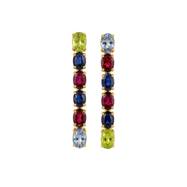 Orecchino in Oro Giallo 9k con Peridoto 1,98 ct, Zaffiro 2,55 ct, Granato 3,17 e Tanzanite 1,66 ct