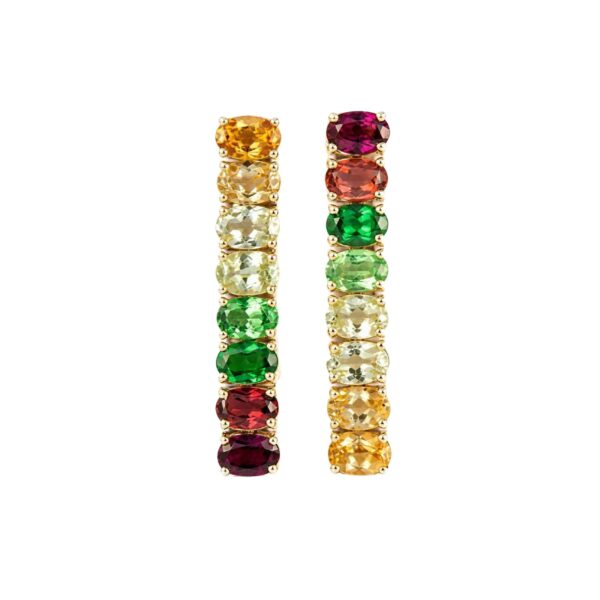 Orecchini in Oro Giallo 9k con Granato Mandarino 2,35 ct, Grossularia 2,35 ct, Tsavorite 2,35 ct e Rodolite 2,35 ct