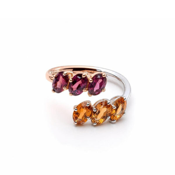 Anello in Oro Bianco e Rosa 18k con Granato Mandarino 1,74 ct e Rodolite 1,87 ct