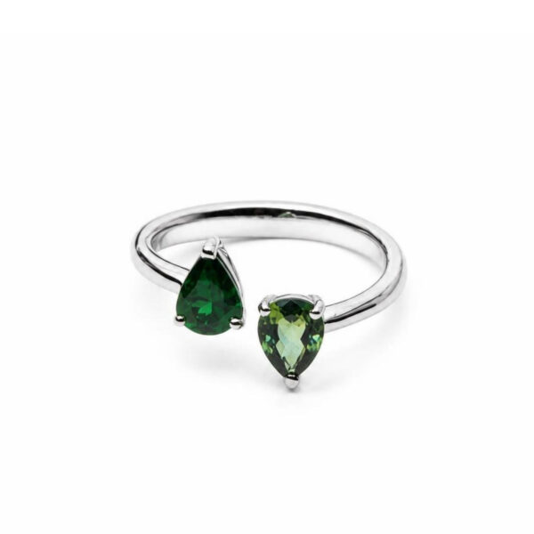 Anello in Oro Bianco 18k con Tsavorite 0,71 ct e Zaffiro Multicolore 0,74 ct