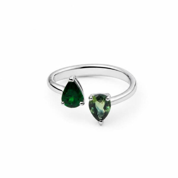 Anello in Oro Bianco 18k con Tsavorite 0,71 ct e Zaffiro Multicolore 0,74 ct