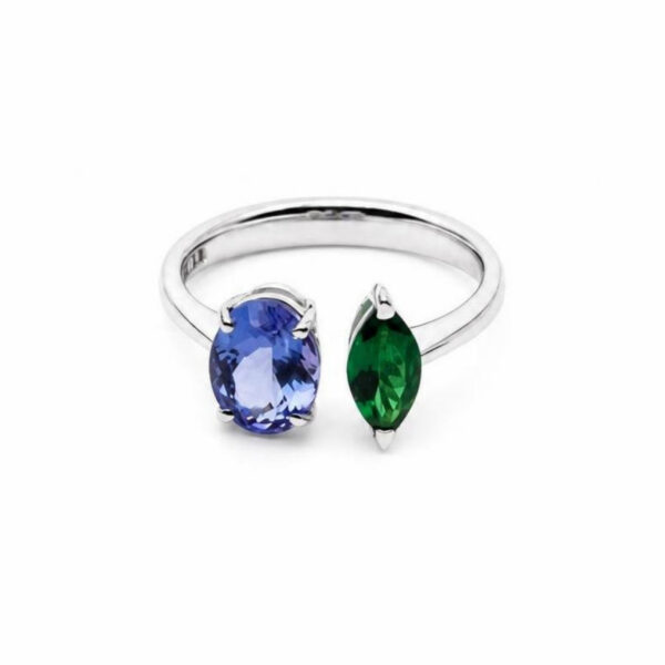 Anello in Oro Bianco 18k con Tsavorite 0,56 ct e Tanzanite 1,64 ct