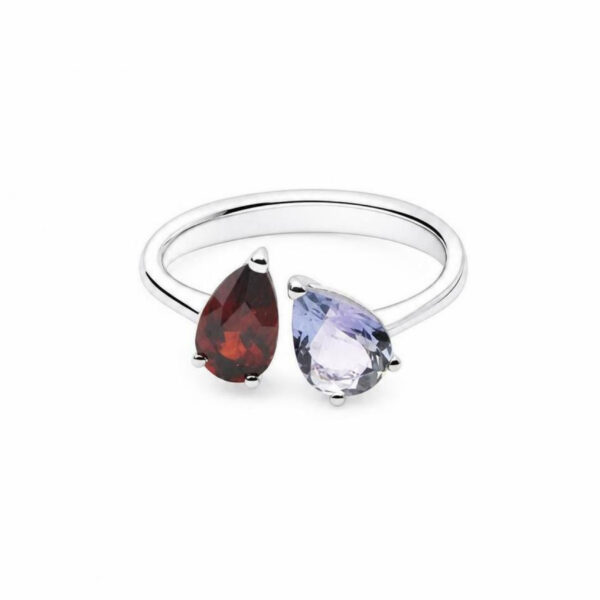 Anello in Oro Bianco 18k con Granato 1,26 ct e Tanzanite 1,15 ct