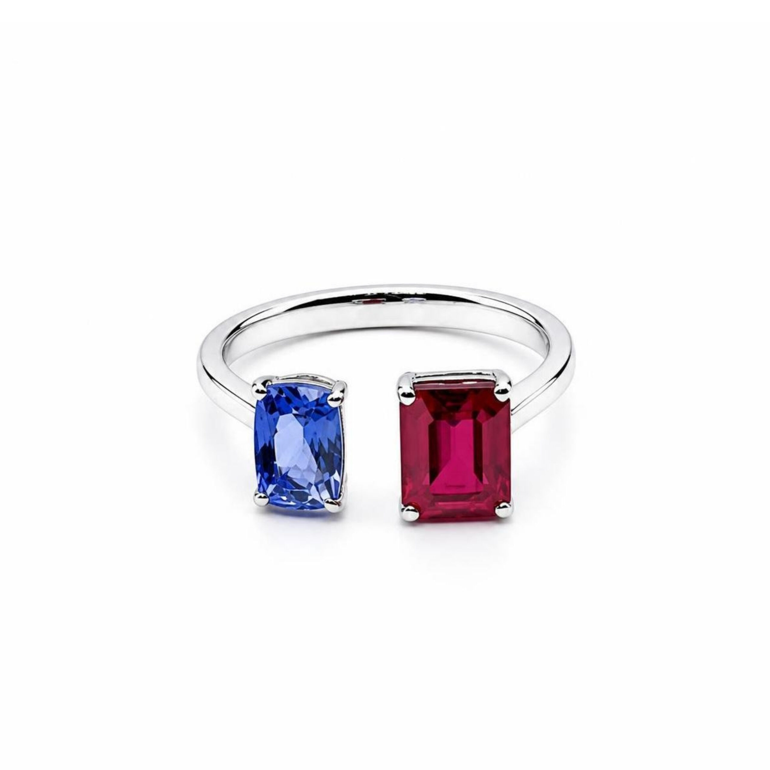 Anello in Oro Bianco 18k con Rubino 3,88 ct e Tanzanite 1,55 ct