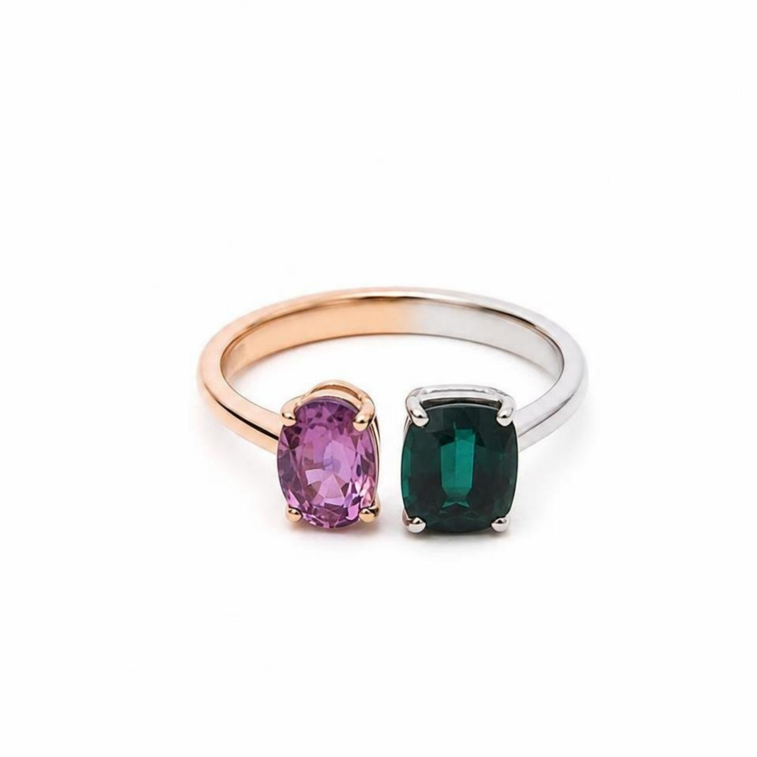 Anello in Oro Bianco e Rosa 18k con Tormalina 1,65 ct e Zaffiro 1,3 ct
