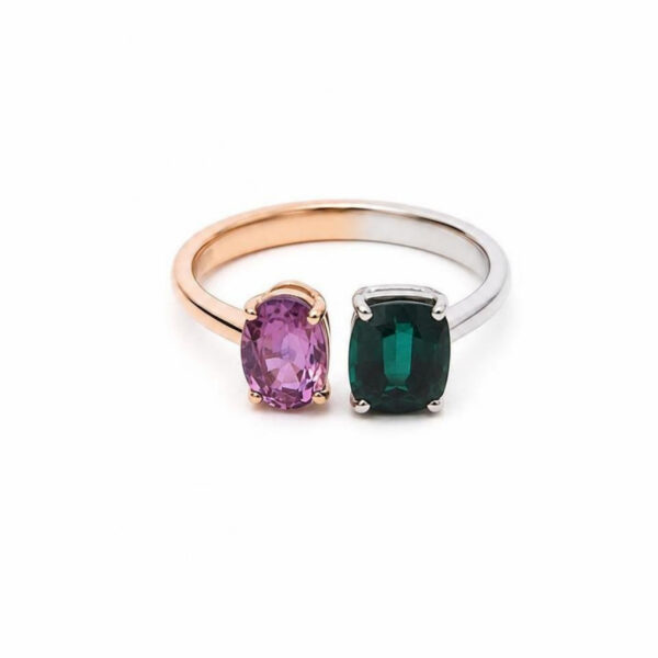 Anello in Oro Bianco e Rosa 18k con Tormalina 1,65 ct e Zaffiro 1,3 ct