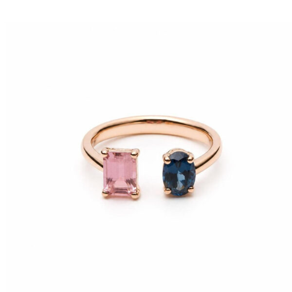 Anello in Oro Rosa 18k con Zaffiro 0,72 ct e Tormalina 0,80 ct