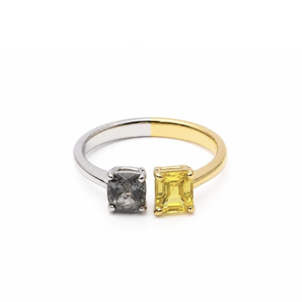 Anello in Oro Bianco e Giallo 18k con Zaffiro 1,16 ct e Tormalina 0,65 ct