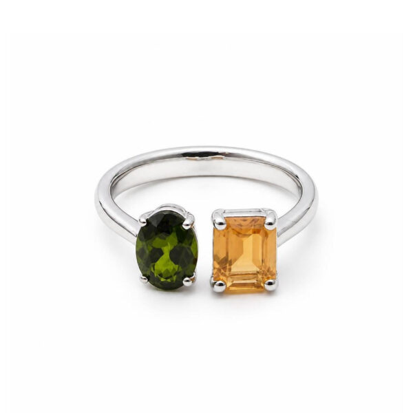 Anello in Oro Bianco 18k  con Opale di Fuoco 1 ct e Cromodiopside 1,56 ct