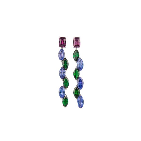 Orecchini in Oro Bianco 18k con Rodolite 2,09 ct, Tsavorite 3,77 ct, Tanzanite 4,94 ct