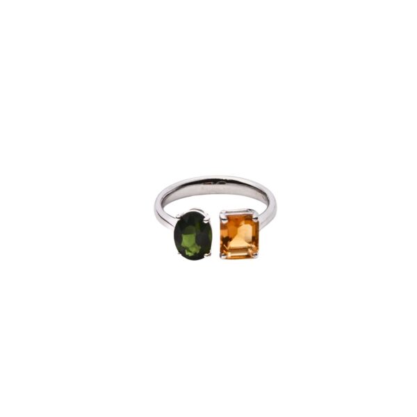 Anello in Oro Bianco 18k  con Opale di Fuoco 1 ct e Cromodiopside 1,56 ct