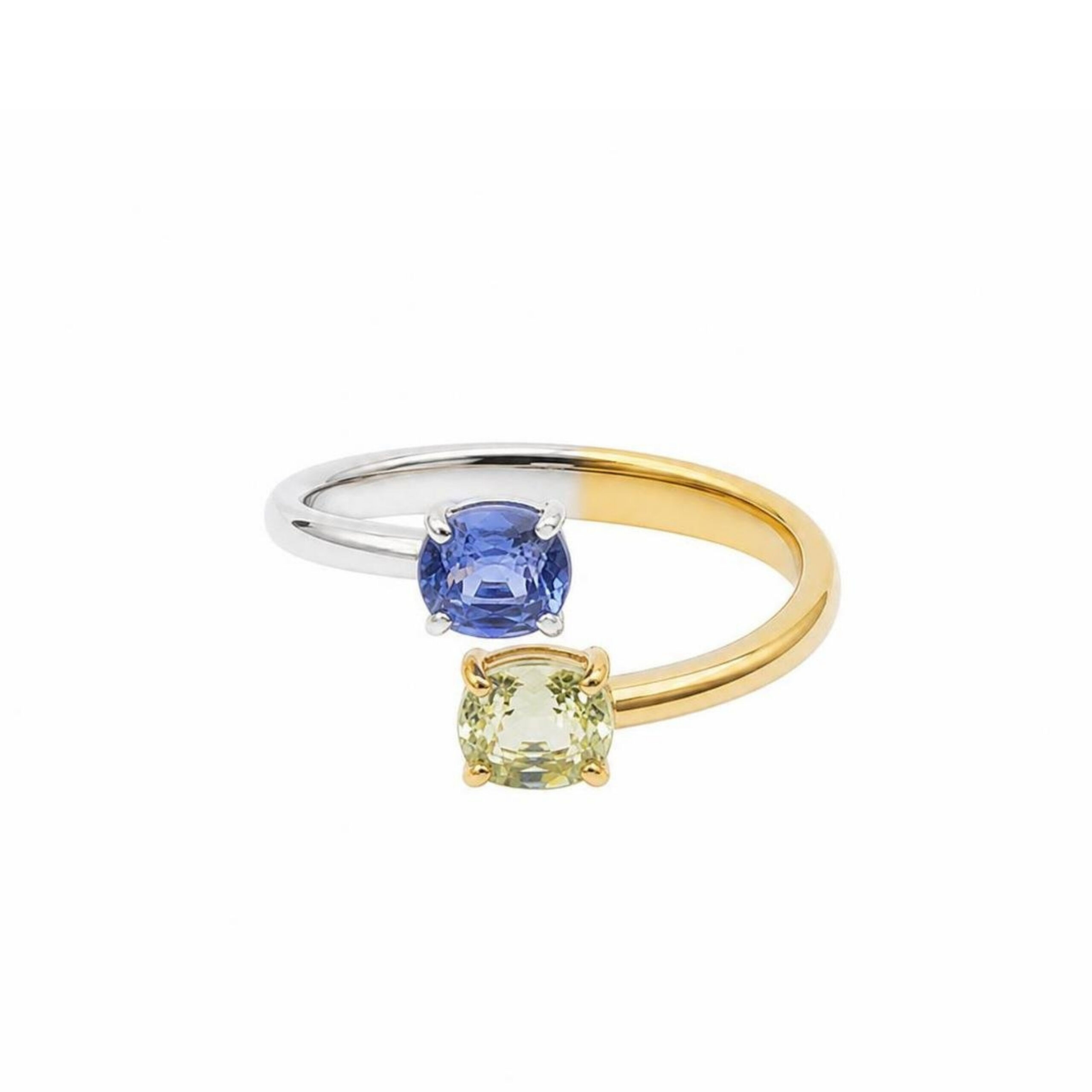 Anello in Oro Bianco e Oro Giallo 18k con Zaffiro 0,8 ct e Granato Limone 0,7 ct