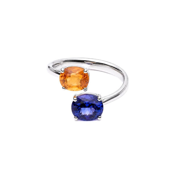 Anello in Oro Bianco 18k con Tanzanite 1,9 ct e Opale di Fuoco 0,89 ct