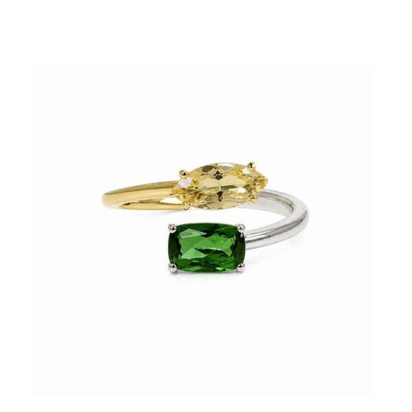 Anello in Oro Bianco e Oro Giallo 18k con Tsavorite 1,13 ct e Citrino 1 ct
