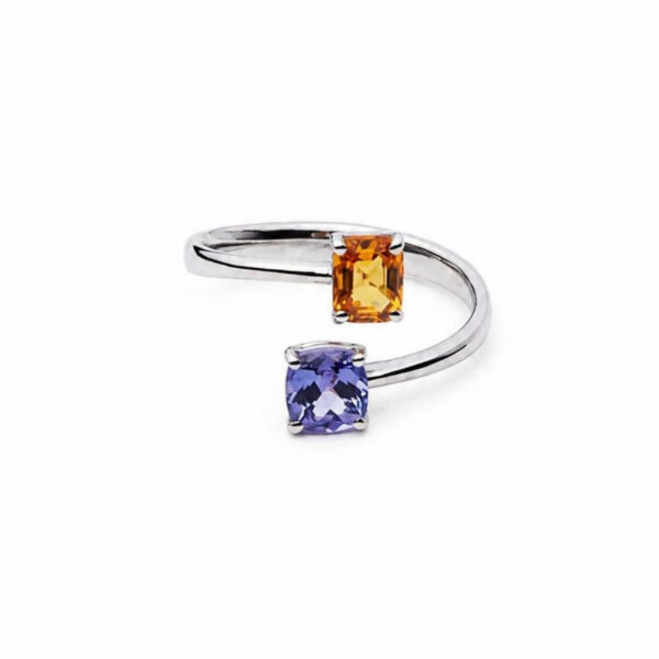 Anello in Oro Bianco 18k con Tanzanite 0,82 ct e Zaffiro 0,77 ct
