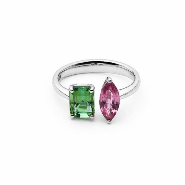 Anello in Oro Bianco 18k con Tormalina 1,48 ct e Rubino 0,97 ct