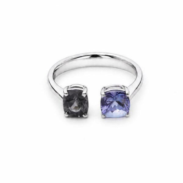 Anello in Oro Bianco 18k con Spinello 0,94 ct e Tanzanite 1,15 ct
