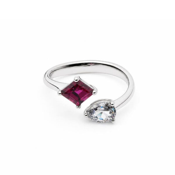 Anello in Oro Bianco 18k con Tormalina 0,88 ct e Tanzanite 0,74 ct