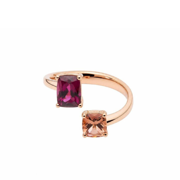 Anello in Oro Rosa 18k con Tormalina 0,6 ct e Rodolite 1,4 ct