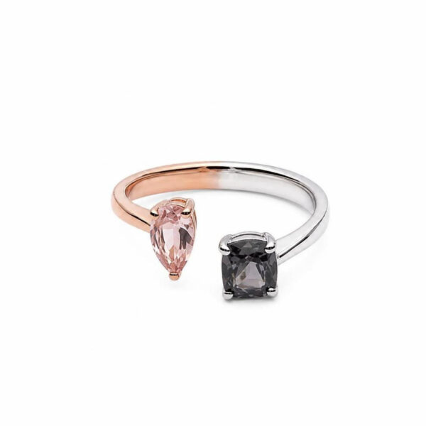 Anello in Oro Bianco e Oro Rosa 18k con Tormalina 0,50 ct e Spinello 0,94 ct