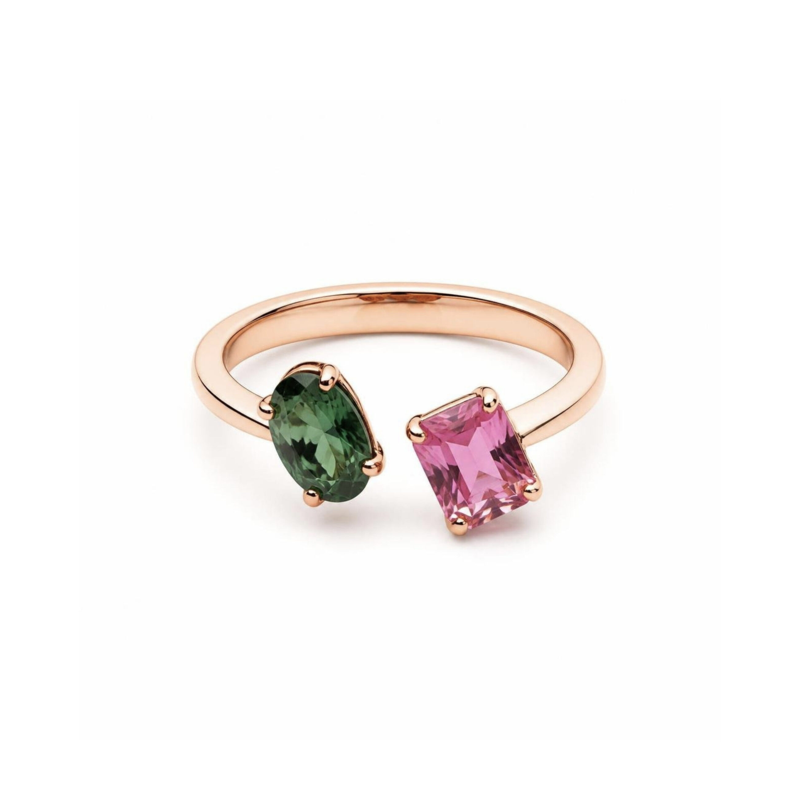 Anello in Oro Rosa 18k con Tormalina Rosa 0,88 ct e Tormalina Verde 0,52 ct
