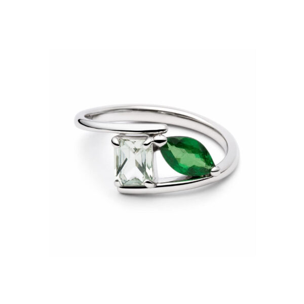 Anello in Oro Bianco 18k con Tormalina 0,70 ct e Tsavorite 0,62 ct