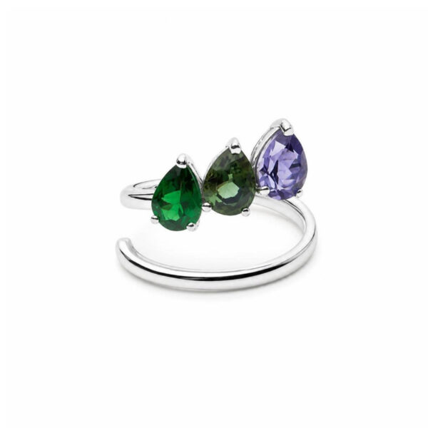 Anello in Oro Bianco 18k con Tsavorite 0,64 ct, Zaffiro Multicolore 0,92 e Zaffiro 0,69 ct