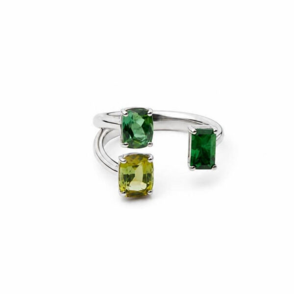 Anello in Oro Bianco 18k con Tsavorite 0,9 ct e Tormalina 2,89 ct