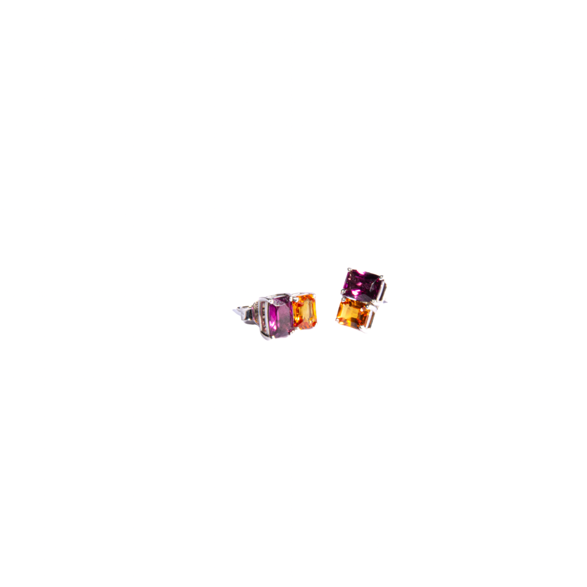 Orecchini a Lobo in Oro Bianco 9k  con Rodolite 2,05 ct e Zaffiro 1,62 ct