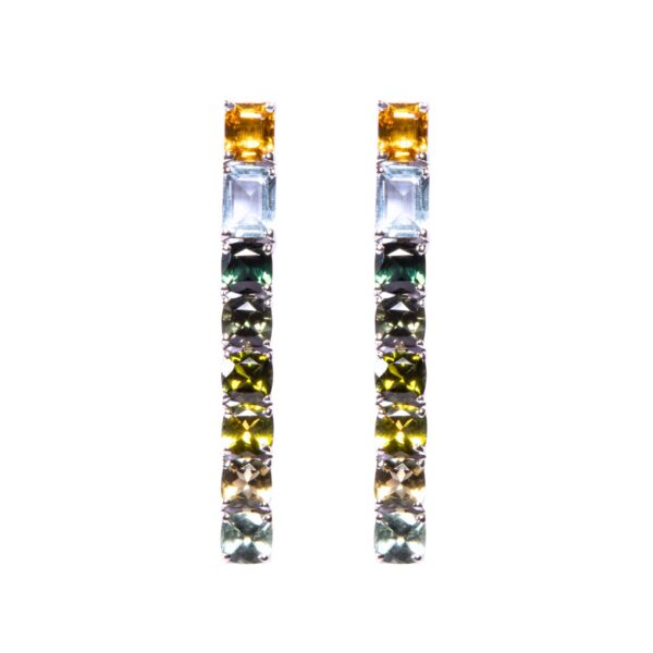 Orecchini in Oro Bianco 9k con Zaffiro 1,66 ct, Acquamarina 1,77 ct e Tormalina 6,95 ct