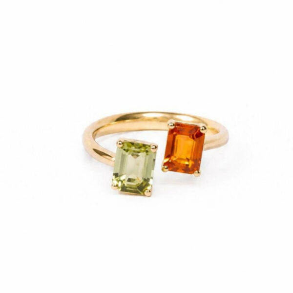 Anello in Oro Giallo 18k con Zaffiro Arancione 1,31 ct e Tormalina 1,09 ct