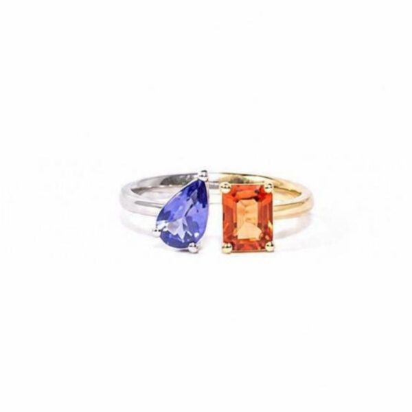 Anello in Oro Bianco e Oro Giallo 18k con Zaffiro 1,21 ct e Tanzanite 0,87 ct