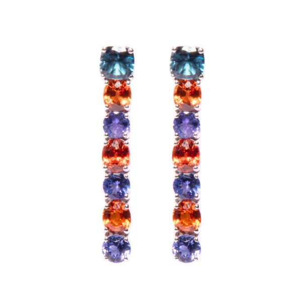 Orecchini in Oro Bianco 9k con Topazio Blu London 2 ct, Zaffiri 5,35 ct e Tanzanite 2,96 ct