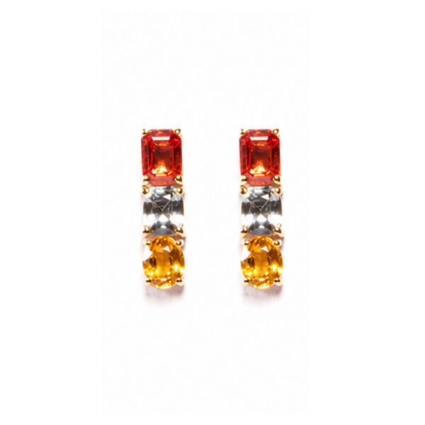 Orecchini in Oro Giallo 18k con Zaffiro Arancione 2,4 ct, Zaffiro Bianco 1,77 ct e Zaffiro Giallo 1,99 ct