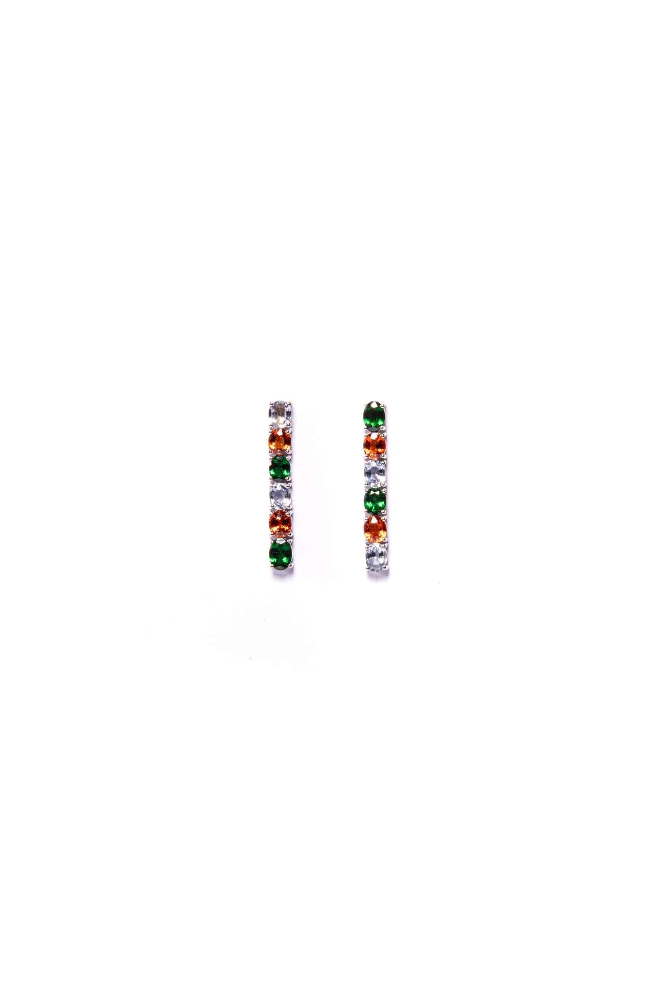Orecchini in Oro Bianco 18k con Tsavorite 2,93 ct, Zaffiri Arancioni 3,64 ct e Zaffiri 2,93 ct