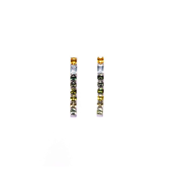 Orecchini in Oro Bianco 9k con Zaffiro 1,66 ct, Acquamarina 1,77 ct e Tormalina 6,95 ct