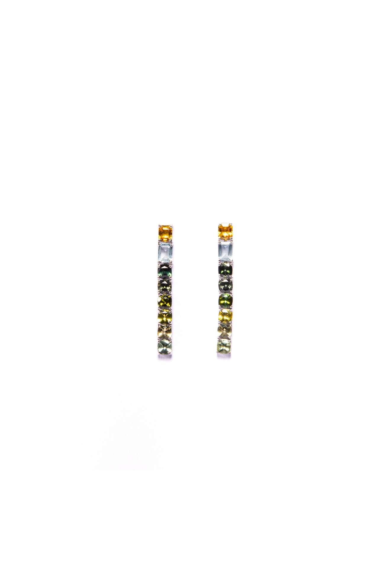 Orecchini in Oro Bianco 9k con Zaffiro 1,66 ct, Acquamarina 1,77 ct e Tormalina 6,95 ct