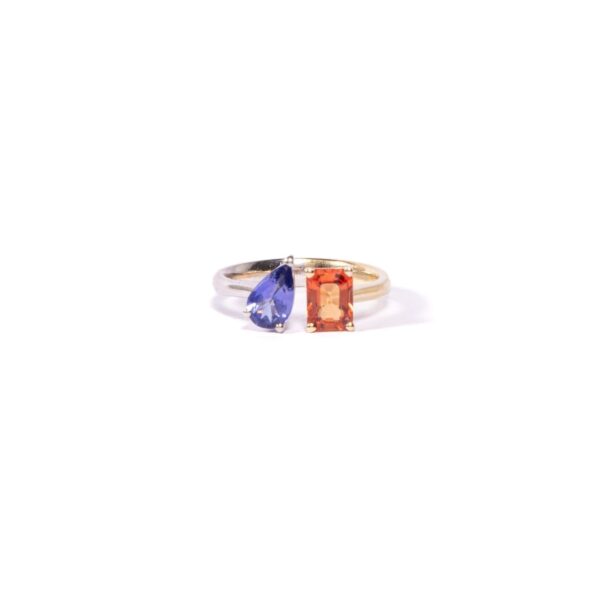 Anello in Oro Bianco e Oro Giallo 18k con Zaffiro 1,21 ct e Tanzanite 0,87 ct