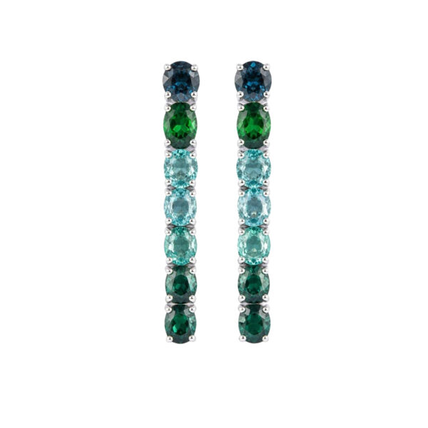 Orecchini in oro Bianco 9k con Zaffiro 1,36ct Tsavorite 1,24ct e  Tormalina Indicolite 4,19ct