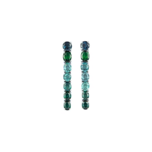 Orecchini in oro Bianco 9k con Zaffiro 1,36ct Tsavorite 1,24ct e Tormalina Indicolite 4,19ct