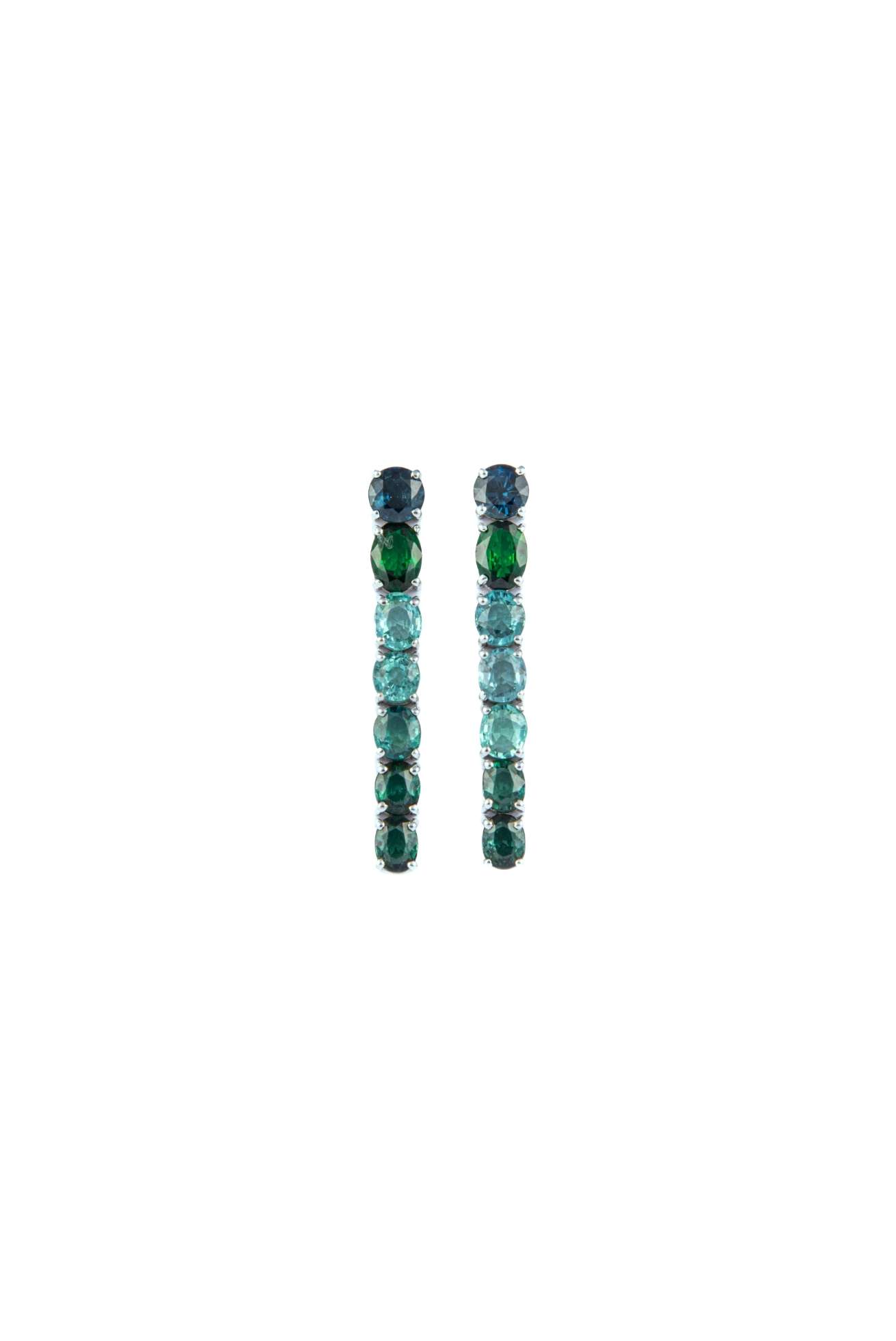 Orecchini in oro Bianco 9k con Zaffiro 1,36ct Tsavorite 1,24ct e  Tormalina Indicolite 4,19ct