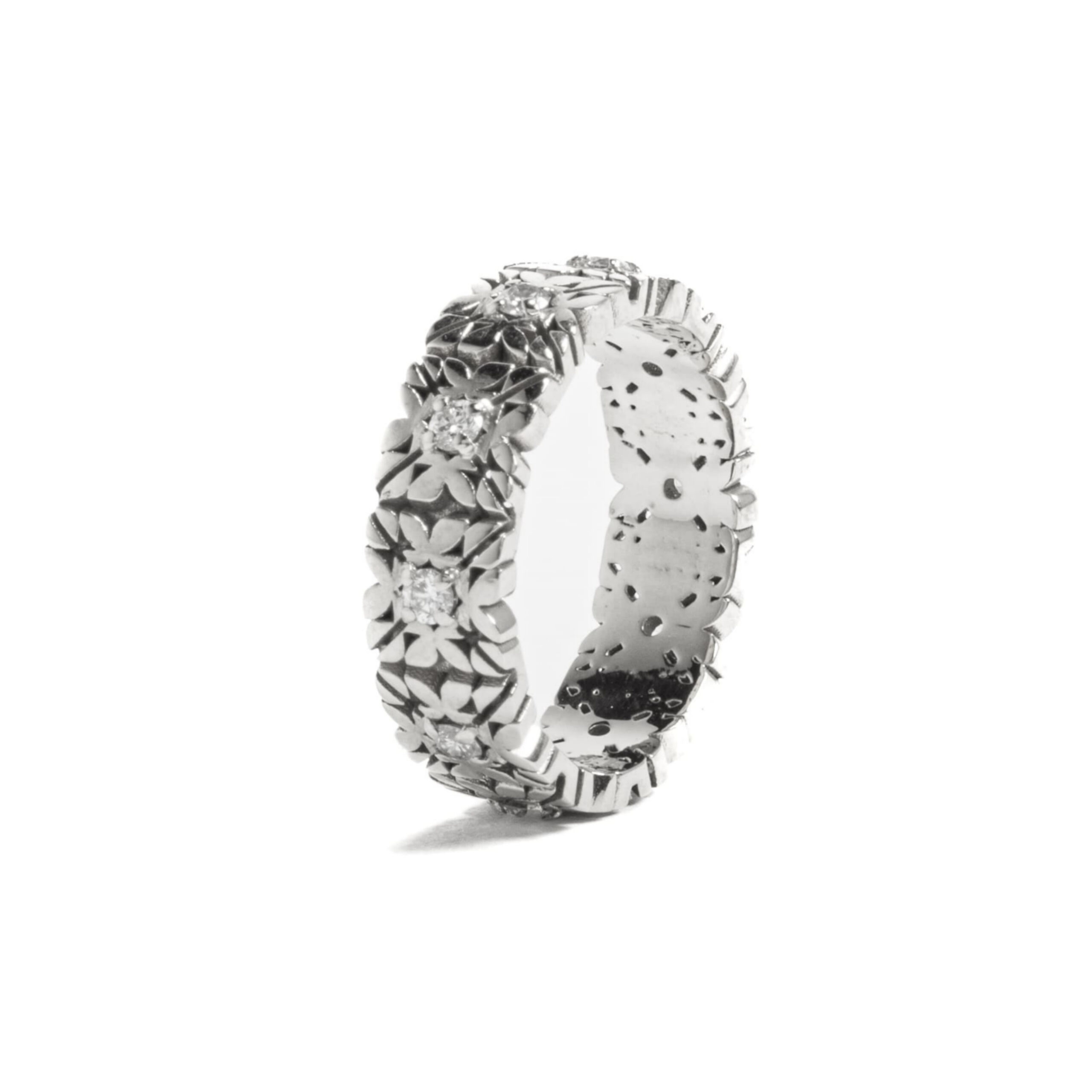 Fede Monogram Cler in Oro Bianco 9k con Diamanti taglio brillante D color - immagine 2