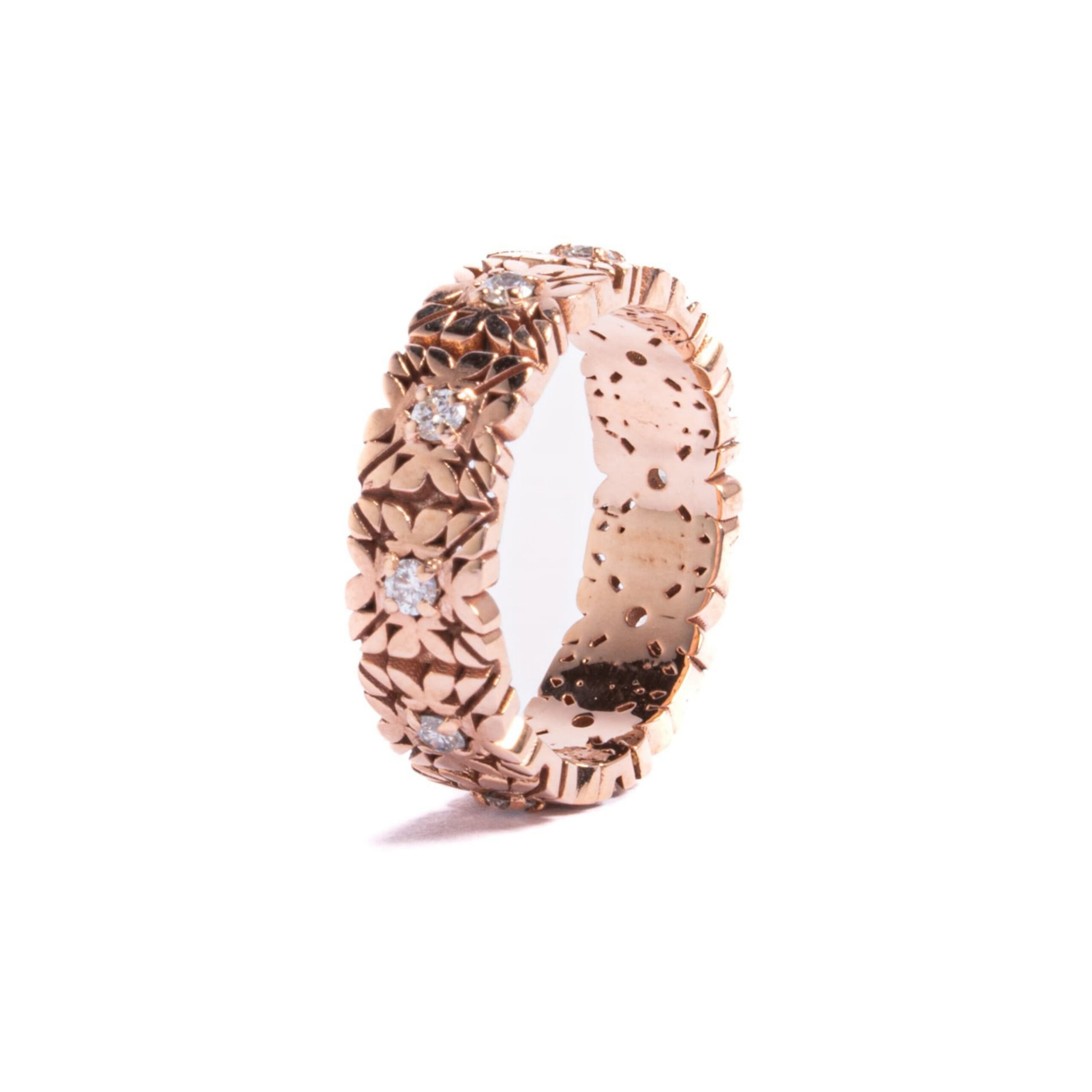 Fede Monogram Cler in Oro Rosa 9k con Diamanti taglio brillante D color - immagine 2