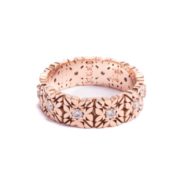 Fede Monogram Cler in Oro Rosa 9k con Diamanti taglio brillante D color