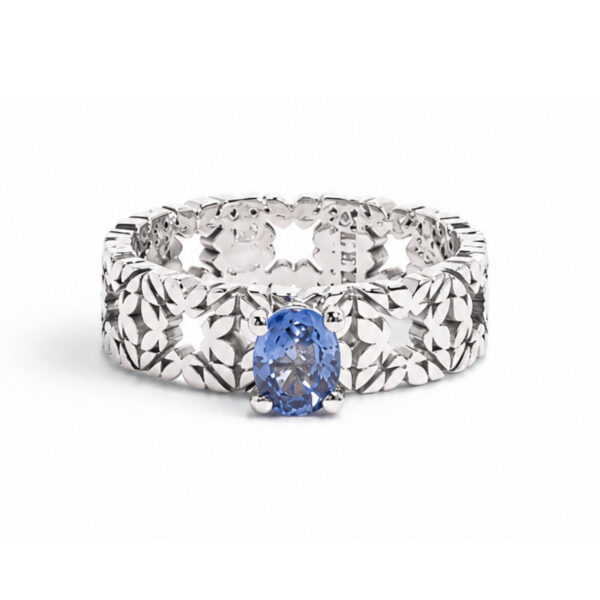Fede Monogram Cler in Oro Bianco 9k con Zaffiro 0,83ct