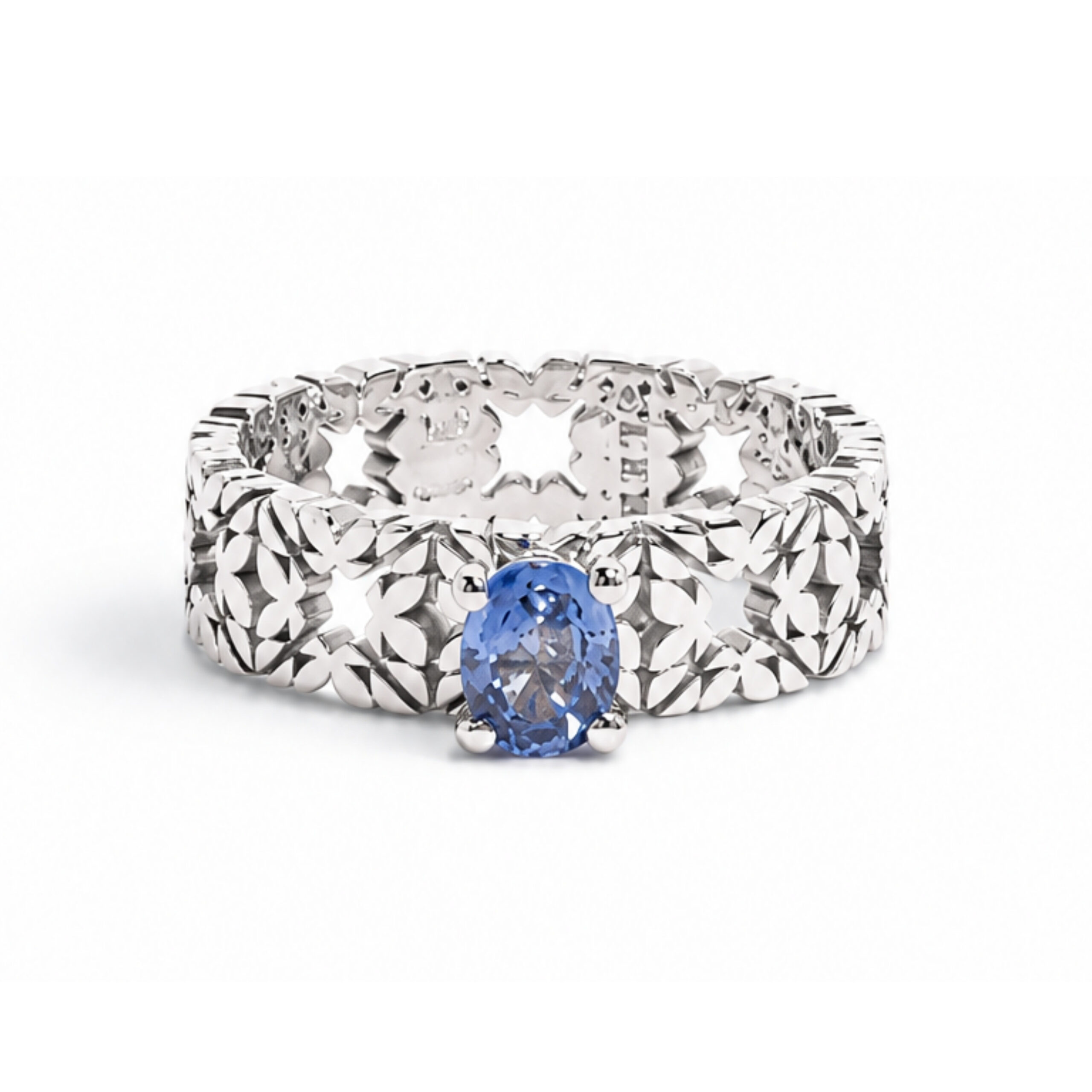 Solitario Monogram Cler in Oro Bianco 9k con Zaffiro 0,83ct