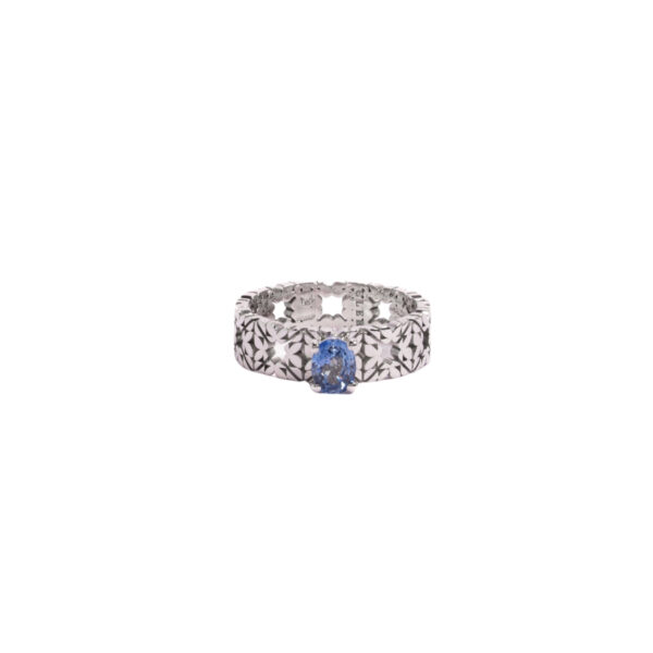 Fede Monogram Cler in Oro Bianco 9k con Zaffiro 0,83ct