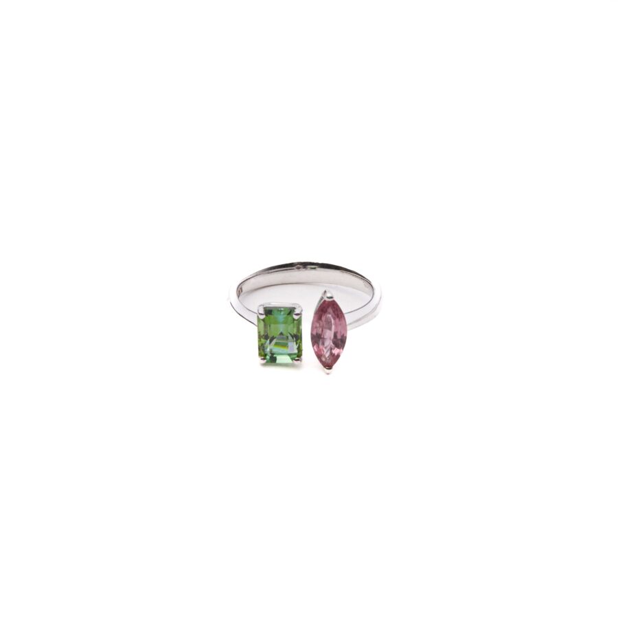 Anello in Oro Bianco 18k con Tormalina 1,48 ct e Rubino 0,97 ct